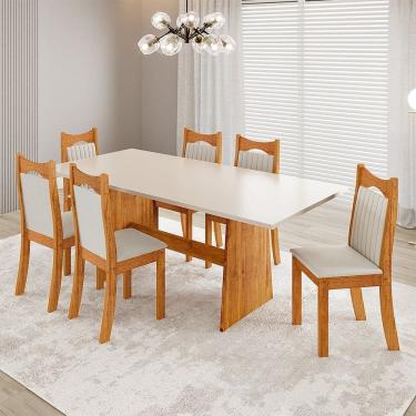 Imagem de Conjunto Sala de Jantar 6 Lugares Retangular Tampo de Mdp Riviera Mel/Bege/Off White