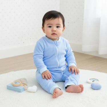 Imagem de Macacão Fleece Quentinho Confortável e Prático de Vestir Azul - FLOR D