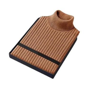 Imagem de Suéter Masculino Slim Fit De Manga Longa Com Gola Alta, Casual, Listra