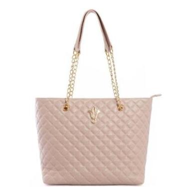 Imagem de Bolsa Feminina Leopoldine Nude em Couro Legítimo Matelassê Alça Corrente e Fecho em Zíper-Feminino