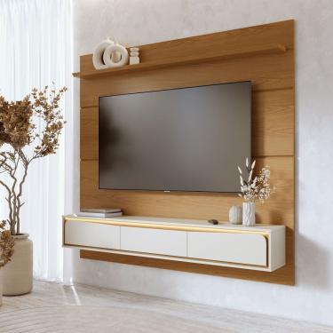 Imagem de Painel Home Suspenso Tahiti com Led para Tv até 65 Polegadas Freijó Off White Matte Colibri