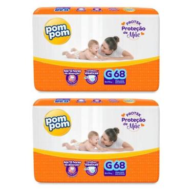 Imagem de KIT 2 Fraldas Pom Pom Derma Protek Hiper Tamanho G Com 68 unidades