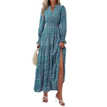 Imagem de Vestido maxi PRETTYGARDEN Floral Spring 2025 com decote em V para mulh