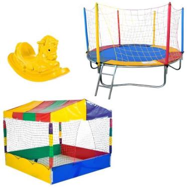 Imagem de Super Kit de Brinquedos Cama Elástica 2,30m  Piscina de Bolinhas 1,50m