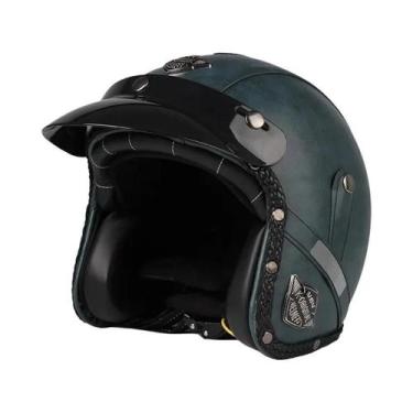 Imagem de Capacete Retrô Vintage De Couro PU Aberto 3/4 Para Motocicleta Chopper