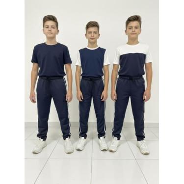 Imagem de Kit Com 3 Calça Tactel Juvenil Menino Com Bolso Traseiro Cor:MarinhoTa