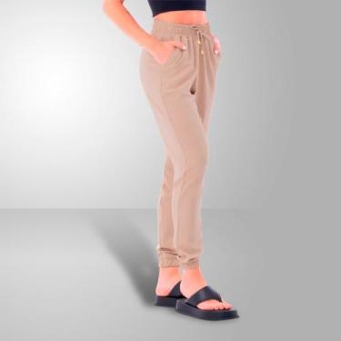 Imagem de Calça Jogger Feminina Duna Crepe Com Bolso e Cordão Cor:Cinza claroTam