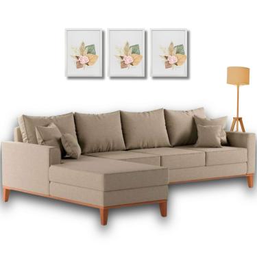 Imagem de  Sofá Beny com Chaise Esquerda, 2,60x1,40m, 4 Lugares, Linho, Base em Madeira.