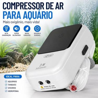 Imagem de Compressor De Ar Para Aquário Portátil Silencioso Bateria 5000mAh Alta
