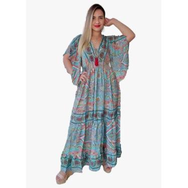 Imagem de Vestido Longo Indiano Estampado Toque de Seda-Cod.LDR-1761 - Aléci Fas