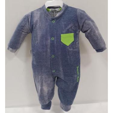 Imagem de Macacão Longo Bebê Menino Luxo Zafielo Estonado Enxoval 579, Jeans, RN