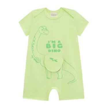Imagem de Macacão Infantil Em Malha Roupa Bebê LucBoo Verde Neon Dino Comilão Go