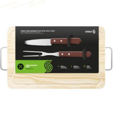 Imagem de Kit Churrasco Tábua Pinus com metal Garfo E Faca - Stolf