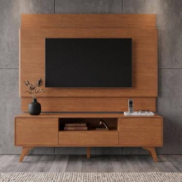 Imagem de Rack com Painel para Tv até 65 Polegadas 100% Mdf e Pés em Madeira Maciça Ares Naturalle