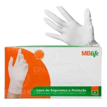 Imagem de Luva de Segurança e Proteção MbLife Tamanho M Latex com pó com 100 uni