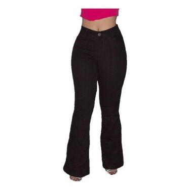 Imagem de Calça Jeans Feminina Flare Fechamento Zíper Cintura Alta Modela Bumbum