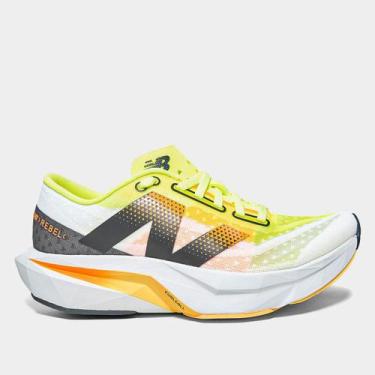 Imagem de Tênis New Balance Fuelcell Rebel V4 Feminino, Branco, Verde limão, 34