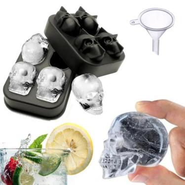 Imagem de Forma De Gelo Skull Caveira Em Silicone Bandeja 4 Cavidades Molde Para