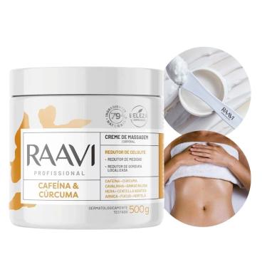 Imagem de Creme de Massagem Corporal Cafeína e Cúrcuma 500g para Celulite e Gordura Localizada Bege Raavi