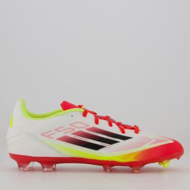 Imagem de Chuteira Adidas F50 League FG/MG Campo Branca e Vermelha, 42