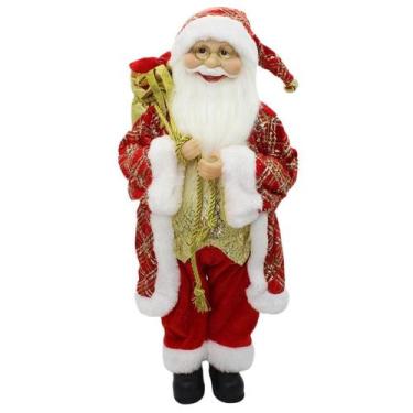 Imagem de Papai Noel em pé com roupão vermelho com dourado e saco de presentes 4