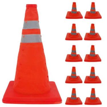 Imagem de Cone Rodovia Retratil Kit 10 Uni Transito Flexivel Segurança Estrada E