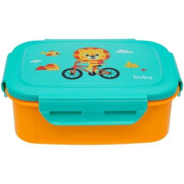 Imagem de Pote para Papinha Buba Bentô Box Zoo Leão 600ml, Verde e Laranja, Leão