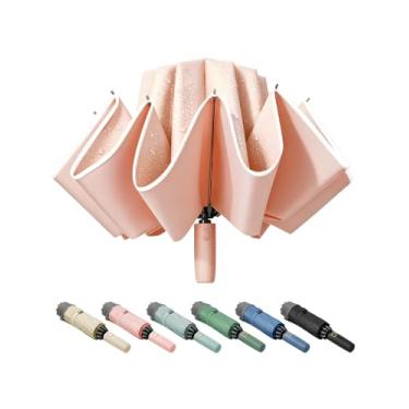 Imagem de Fogkey Guarda-chuva de viagem grande à prova de vento – Guarda-chuva automotivo dobrável reverso para chuva e sol, design compacto invertido com dossel à prova d'água, 10 costelas duráveis, serve para