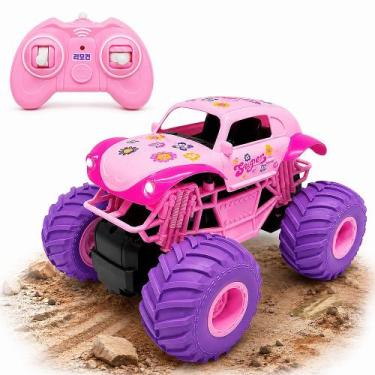 Imagem de Carrinho Controle Rosa Fusca Monster Off Road 2.4GHz Recarregável com 