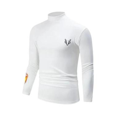 Imagem de Camiseta Masculina Branca De Manga Longa Com Gola Alta, Casual E Quent