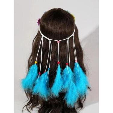 Imagem de Tiara de Cabeça Boêmia com Penas e Franjas Indianas para Performance d