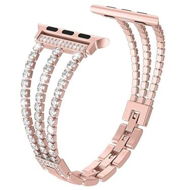 Imagem de Pulseira Aço Strass Crown, Compatível com Apple Watch (42/44/45, Dourado Rosê)