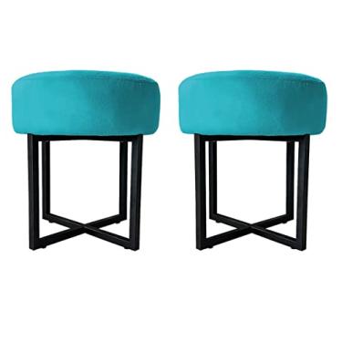 Imagem de 02 Puff Decorativo Madrid Luxo Preto Assento Suede Azul Turquesa - Folk Móveis