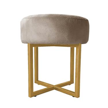 Imagem de Puff Decorativo Madrid Luxo Dourado Assento Suede Capuccino - Folk Móveis