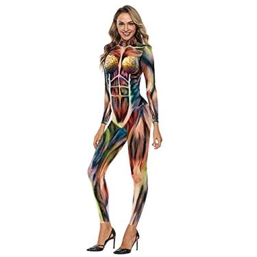Imagem de Yajun Macacão feminino Carnaval com estampa digital 3D para cosplay e festa de Halloween, traje de gato, P (150-155 cm)