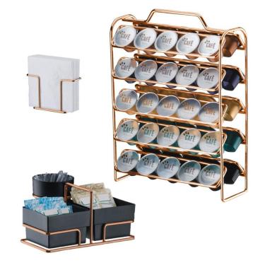 Imagem de Kit Suporte 50 Cápsulas Nespresso + Porta Guardanapos + Suporte Sachês - 1147RG Rose Gold Future