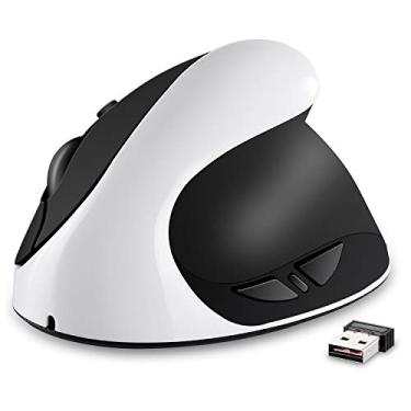 Imagem de AURTEC Mouse vertical, mouse ergonômico sem fio recarregável de 2,4 G com receptor USB, 6 botões e 3 DPI ajustáveis 800/1200/1600, branco