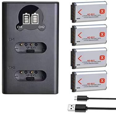 Imagem de 4pcs 1860mAh NP-BX1 Bateria + LCD Dual USB Carregador com Porta Tipo C para Sony Cyber-Shot DSC-RX100, RX100 II, RX100 III, RX100 V, RX100 VII, DSC-RX100 IV, HX80, HX50V, HX400, DSC-WX350