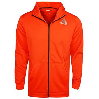 Imagem de Reebok Moletom masculino de lã de poliéster quente pronto para treino com zíper vermelho