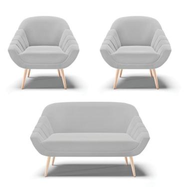 Imagem de Kit 01 Namoradeira E 02 Poltronas Suede Natural Cinza