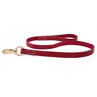 Imagem de Yliping Corrente de couro vermelho para cães corda de tração de couro corda de tração coleira para cães corda de tração para animais de estimação corda de tração manual (tamanho: M)