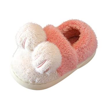 Imagem de Chinelos de quarto para crianças chinelos de algodão meninas meninos chinelos de espuma de memória chinelos de casa confortáveis para meninas (rosa, 10-10,5 anos crianças grandes)