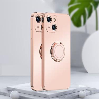 Imagem de Estojo macio fosco quadrado fosco de luxo para iphone 14 13 12 11 pro xs max mini se x xr 7 8 plus suporte de anel de metal tampa traseira, rosa, para iphone 13