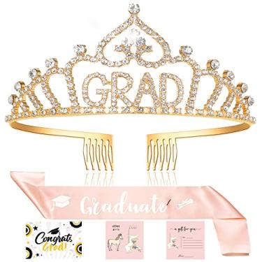 Imagem de KRDADELF Suprimentos Para Festa De Formatura De 2022 Faixa De Coroa De Tiara A Classe De Presentes De Formatura 2022 Conjunto De Favores De Decoração De Graduação Ouro Faixa Dourada Com 3 Champanhes
