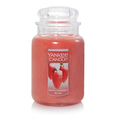 Imagem de Yankee Candle Vela grande | Vela perfumada Bellini de morango branco | Cera de vela de grau de parafina premium com tempo de queima de até 150 horas