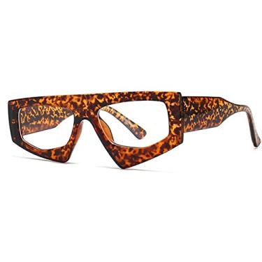 Imagem de Óculos de sol vintage irregulares de uma peça com estampa de leopardo para mulheres Óculos de sol planos de armação oblíqua para homens Óculos de hip hop, leopardo transparente, tamanho únic