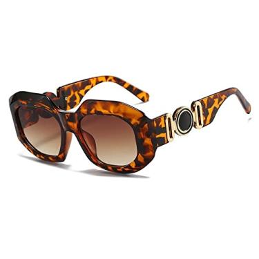 Imagem de Óculos de sol quadrados para mulheres vintage gradiente óculos de sol de perna oca masculino polígono tons uv400, chá de leopardo, tamanho único