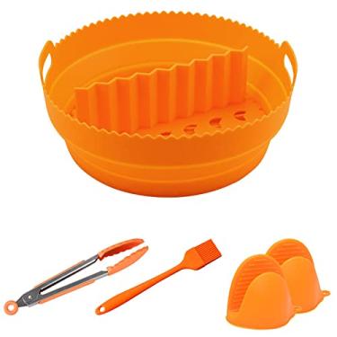 Imagem de Forros Reutilizáveis para Fritadeira, Acessórios para Fritadeira, Inserções de Silicone para Fritadeira para Bacon, Forno, Panela (Orange)