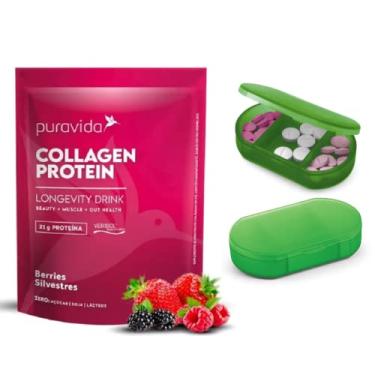 Imagem de Kit Puravida Collagen Protein Pura Vida Colágeno Verisol De Frutas Vermelhas + Porta Capsula