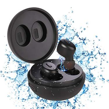 Imagem de Fones de ouvido Bluetooth 5.0, estéreo verdadeiramente sem fio, estojo de carregamento sem fio, fones de ouvido IPX5 à prova d'água para nadar, tomar banho, fones de ouvido Bluetooth leves microfone embutido (preto)